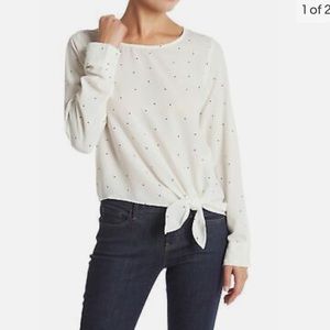 Socialite polka dot tie hem blouse